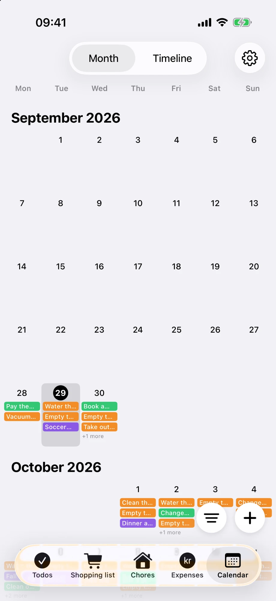 OneHome shared calendar in month view